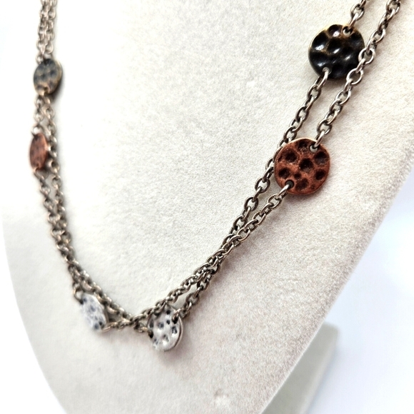VINTAGE Premier Designs Multi-Tone Hammered Disk Long 38" Necklace - Picture 3 of 7